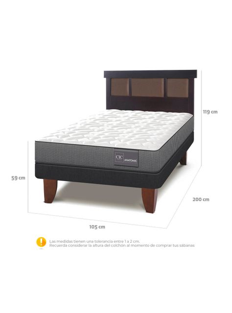 Cama Europea Anatomic 1.5 Plazas + Respaldo Dublin Chocolate-1