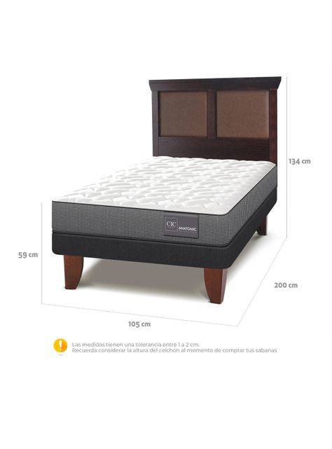 Cama Europea Anatomic 1.5 Plazas + Respaldo Torino Chocolate-1