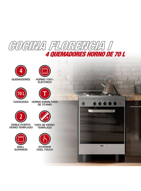 Cocina a Gas 4 Quemadores Florencia 1 Acero-4