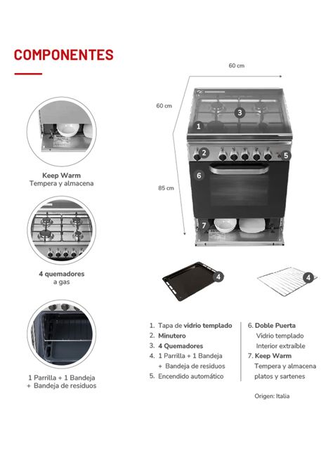 Cocina a Gas 4 Quemadores Florencia 1 Acero-1