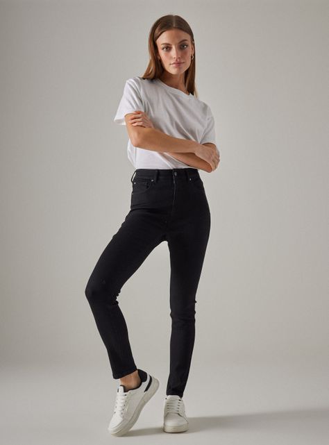 Jeans Básico Alto Denim Bolsillos-4