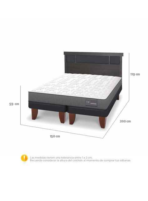 Cama Europea Anatomic Base Dividida 2 Plazas + Respaldo Dublin Gris-1