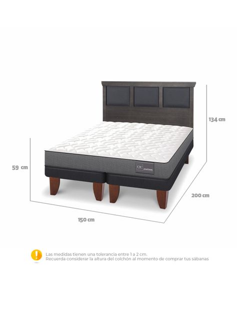Cama Europea Anatomic Base Dividida 2 Plazas + Respaldo Torino Gris-1