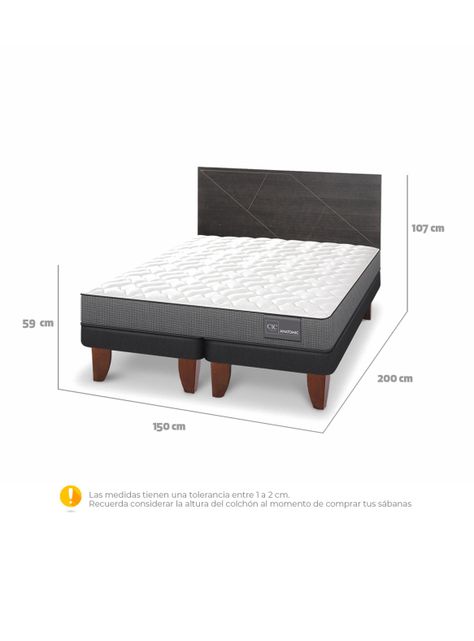 Cama Europea Anatomic Base Dividida 2 Plazas + Respaldo Villarrica Gris-1