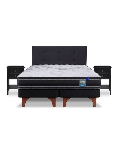Cama Europea Seven Plus King + Respaldo Royal Negro + Velador Rover-2