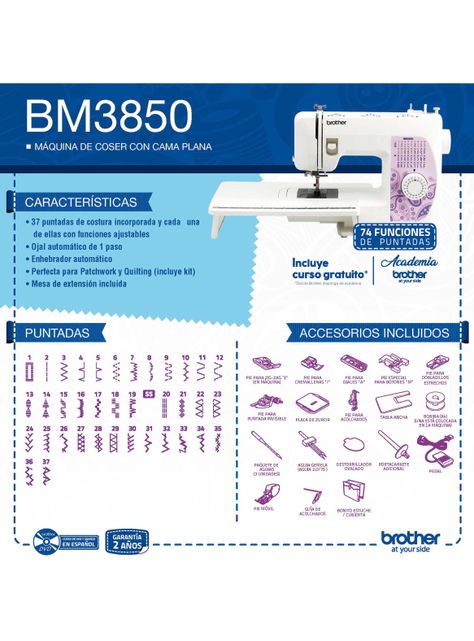 Máquina de Coser Mecánica BM3850 Blanco-3