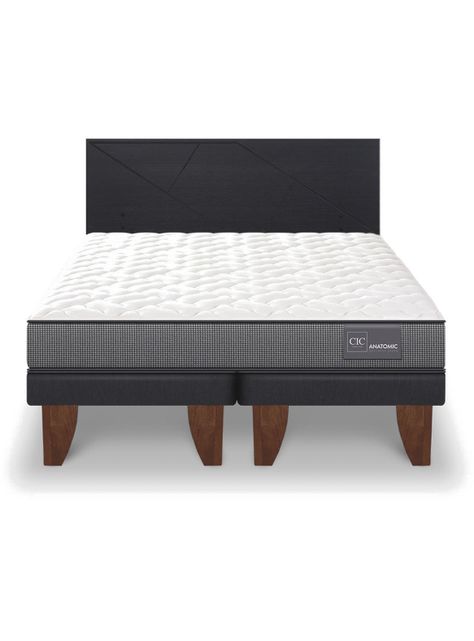 Cama Europea Anatomic 2 Plazas Base Dividida + Respaldo Villarrica Negro-2