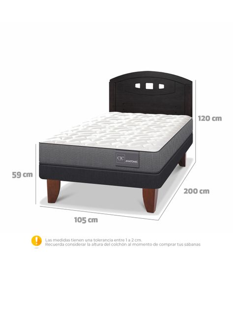 Cama Europea Anatomic 1.5 Plazas + Respaldo Gales Negro-1