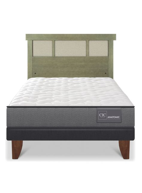 Cama Europea Anatomic 1.5 Plazas + Respaldo Dublín Olivo-2