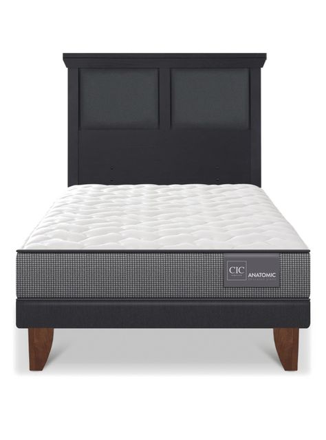 Cama Europea Anatomic 1.5 Plazas + Respaldo Torino Negro-2