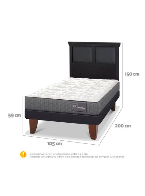 Cama Europea Anatomic 1.5 Plazas + Respaldo Torino Negro-1