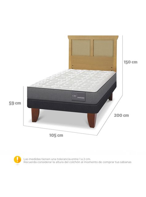 Cama Europea Anatomic 1.5 Plazas Respaldo Torino Mostaza-1