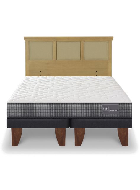Cama Europea Anatomic 2 Plazas Base Dividida Respaldo Torino Mostaza-2