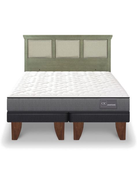 Cama Europea Anatomic 2 Plazas Base Dividida + Respaldo Torino Olivo-2