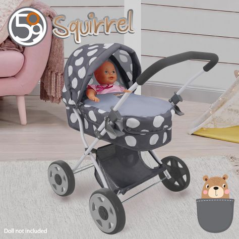 Coche Cuna para Muñecas Squirrel Gris/Blanco-3