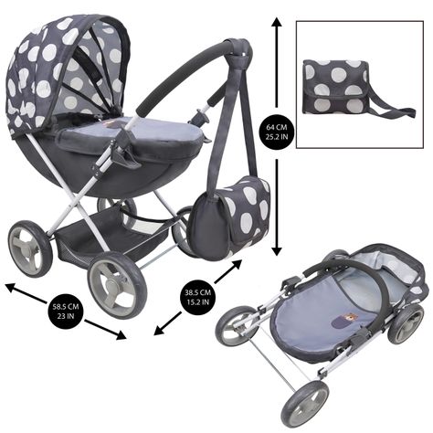 Coche Cuna para Muñecas Squirrel Gris/Blanco-7
