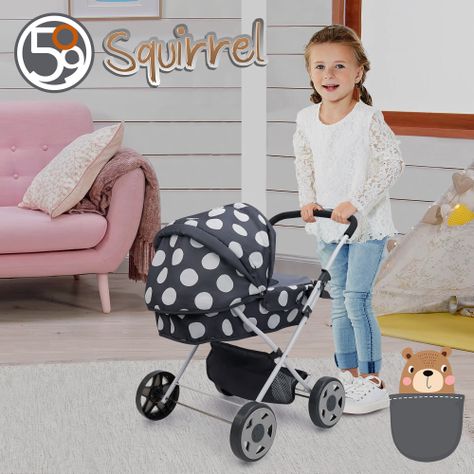 Coche Cuna para Muñecas Squirrel Gris/Blanco-4