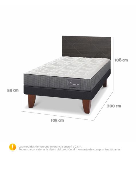 Cama Europea Anatomic 1.5 Plazas Respaldo Villarrica Gris-1