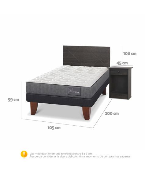 Cama Europea Anatomic 1.5 Plazas Set Villarrica Gris-1