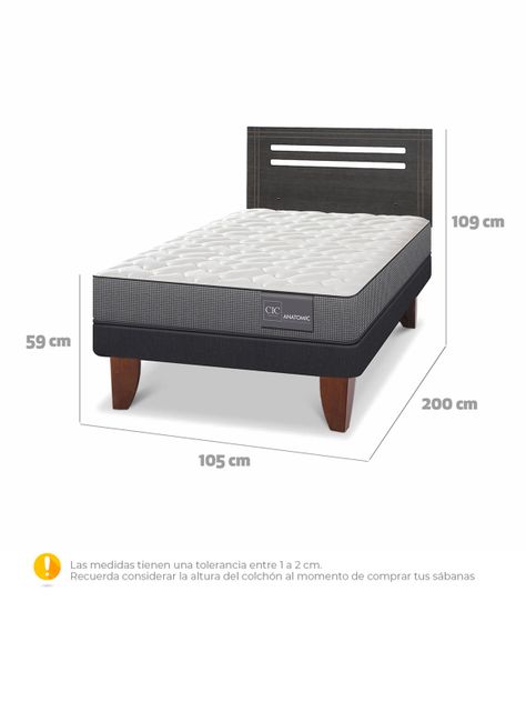 Cama Europea Anatomic 1.5 Plazas Respaldo Munich Gris-1