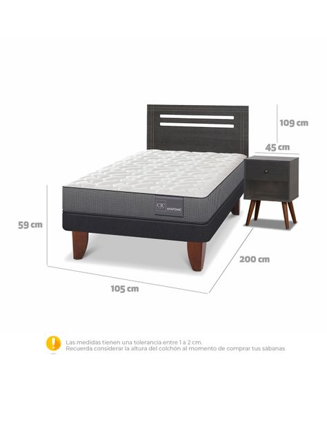 Cama Europea Anatomic 1.5 Plazas Munich Gris-1