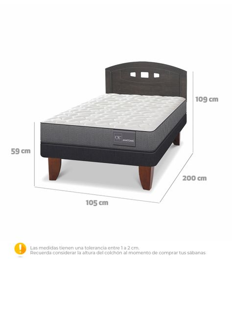 Cama Europea Anatomic 1.5 Plazas Respaldo Gales Gris-1