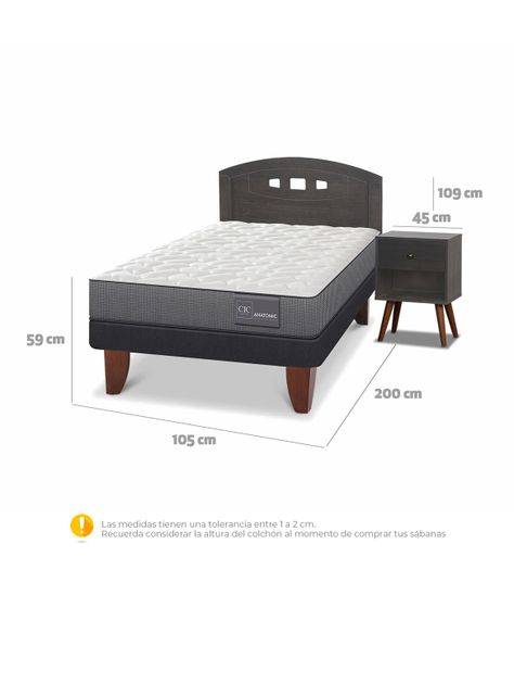 Cama Europea Anatomic 1.5 Plazas Set Gales Gris-1