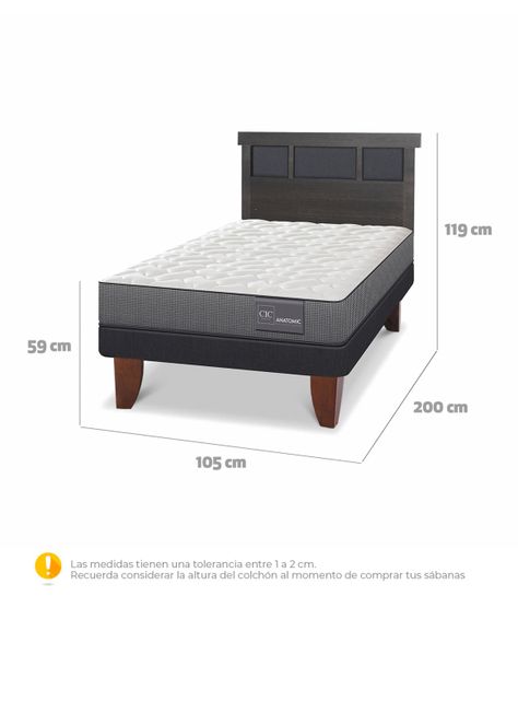 Cama Europea Anatomic 1.5 Plazas Respaldo Dublin Gris-1
