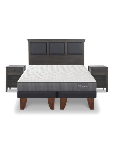 Cama Europea Anatomic 2 Plazas Base Dividida Set Torino Gris-2