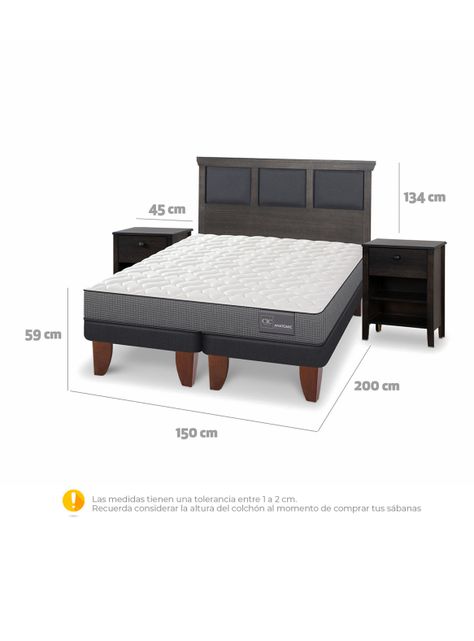 Cama Europea Anatomic 2 Plazas Base Dividida Set Torino Gris-1