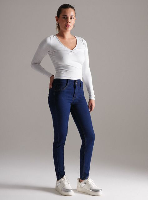 Jeans Skinny Elasticado Doble Botón-4
