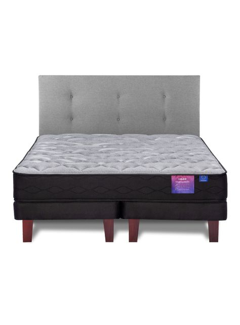Cama Europea Therapedic Plus 2 Plazas Box Base Dividida + Respaldo Royal Gris-2