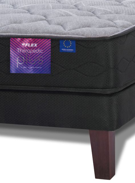 Cama Europea Therapedic Plus 2 Plazas Box Base Dividida + Respaldo Royal Gris-4