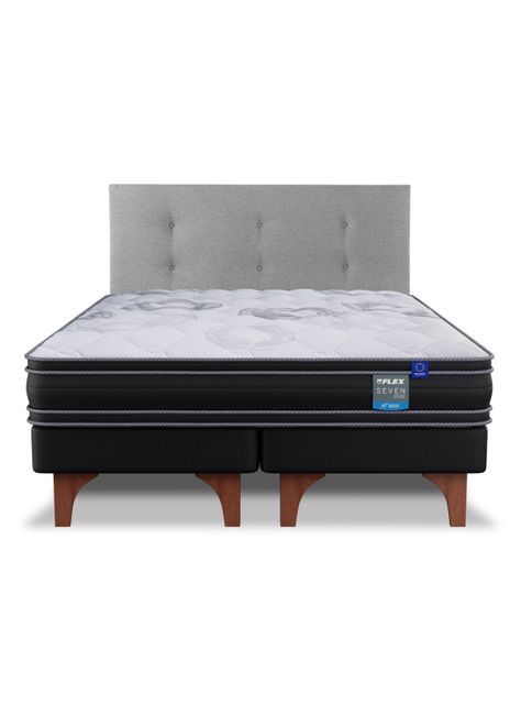 Cama Europea Seven Plus 2 Plazas Box Base Dividida + Respaldo Royal Gris-2