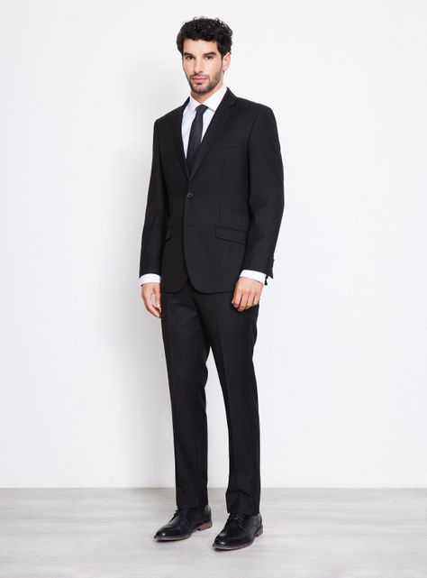 Traje Recto Slim Fit Lana Poliéster Liso -4