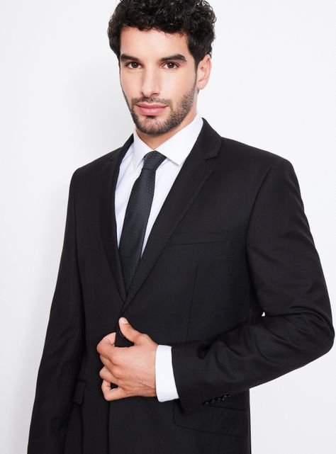 Traje Recto Slim Fit Lana Poliéster Liso -2