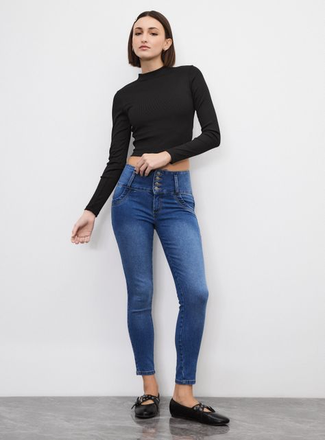 Jeans Pretina Alta Cuatro Botones Push Up-4