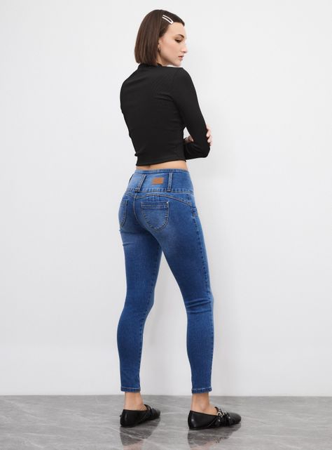 Jeans Pretina Alta Cuatro Botones Push Up-5