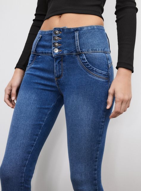 Jeans Pretina Alta Cuatro Botones Push Up-2