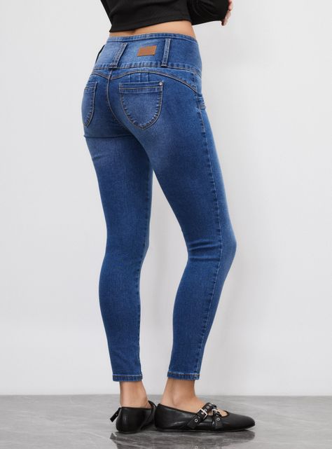 Jeans Pretina Alta Cuatro Botones Push Up-1