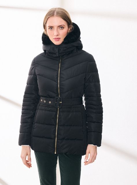 Parka con Capucha Piel Desmontable y Cinturón-0