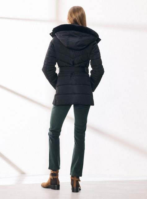 Parka con Capucha Piel Desmontable y Cinturón-5