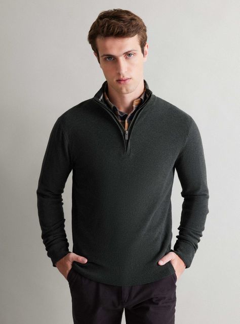 Sweater Half Zipper Algodón Texturado-0