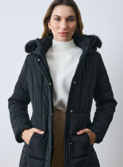 Parka Larga Capucha Desmontable con Piel-2