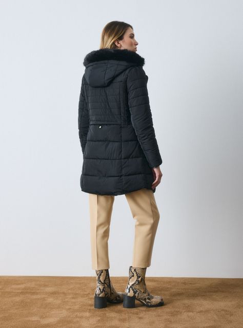 Parka Larga Capucha Desmontable con Piel-5