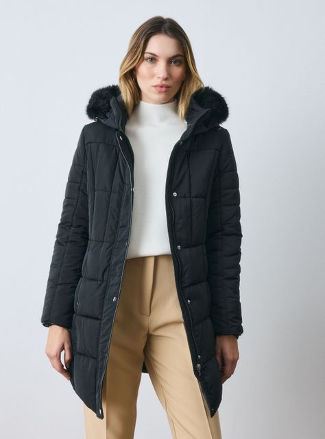 Parka Larga Capucha Desmontable con Piel-0