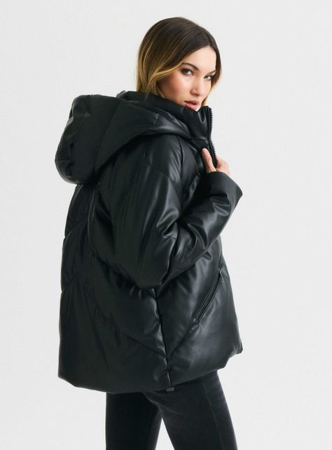 Parka Acolchada Efecto Cuero con Capucha-1