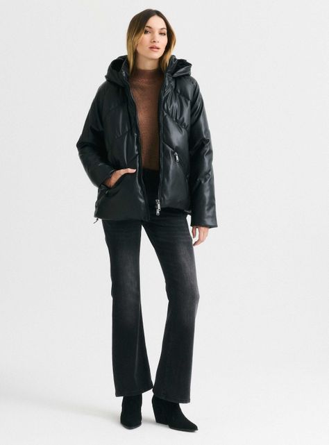 Parka Acolchada Efecto Cuero con Capucha-4