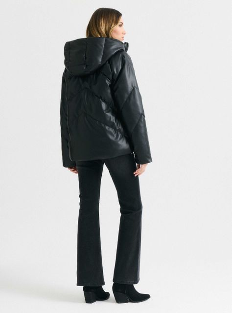 Parka Acolchada Efecto Cuero con Capucha-5