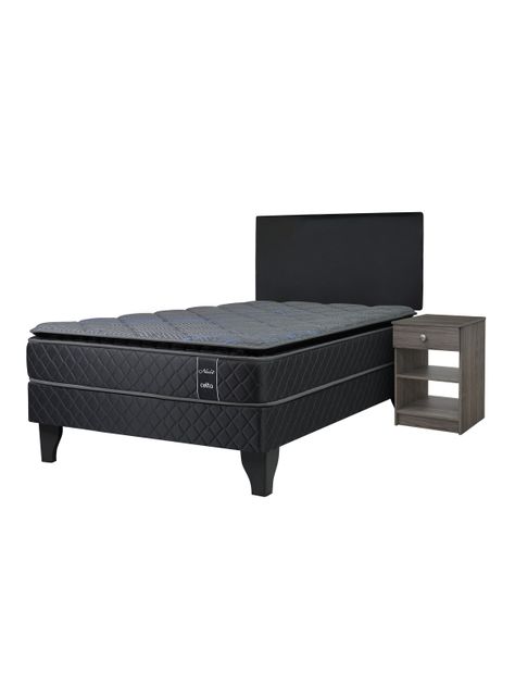 Cama Europea Nuit 1.5 Plazas x190 cm + Respaldo Nuit + Velador Granada Grey-0